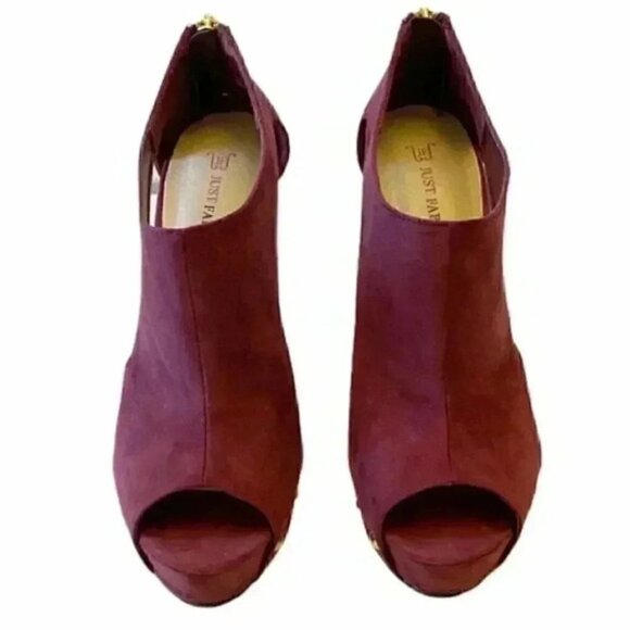 JustFab Faux Suede Peep Toe Platform High Heels Burgundy Bordeaux Size 7.5 - Picture 6 of 16